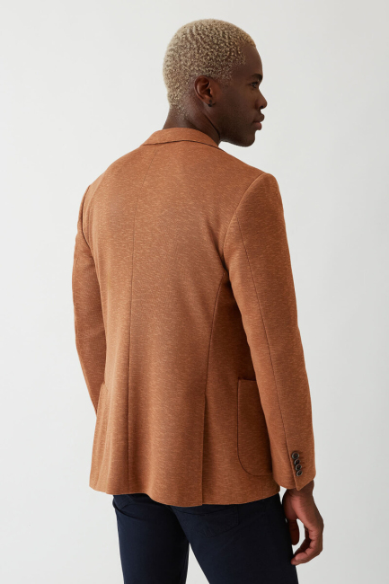 Erkek 2 Düğme Çift Yırtmaçlı Mono Yaka Ceket Kıremıt - 2