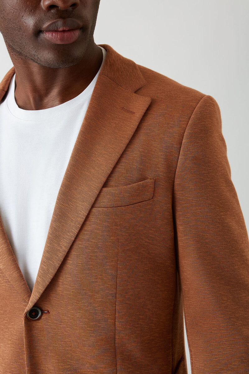 Erkek 2 Düğme Çift Yırtmaçlı Mono Yaka Ceket Kıremıt - 3