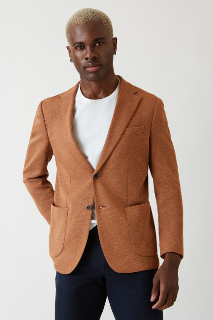 Erkek 2 Düğme Çift Yırtmaçlı Mono Yaka Ceket Kıremıt - 4