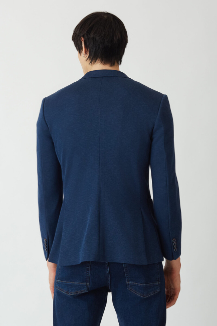 Erkek 2 Düğme Çift Yırtmaçlı Mono Yaka Ceket Lacivert - 2