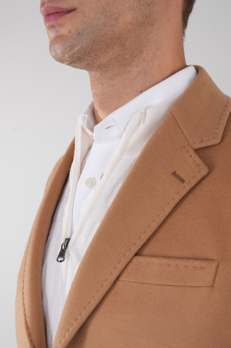 Erkek 3 Düğme Tek Yırtmaçlı Tam Astarlı Palto Camel - 3