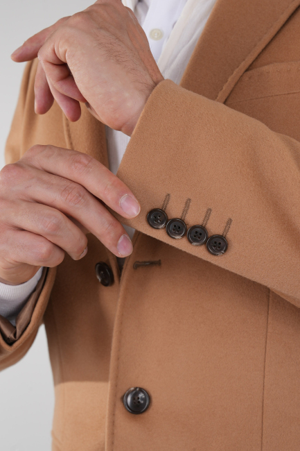 Erkek 3 Düğme Tek Yırtmaçlı Tam Astarlı Palto Camel - 4