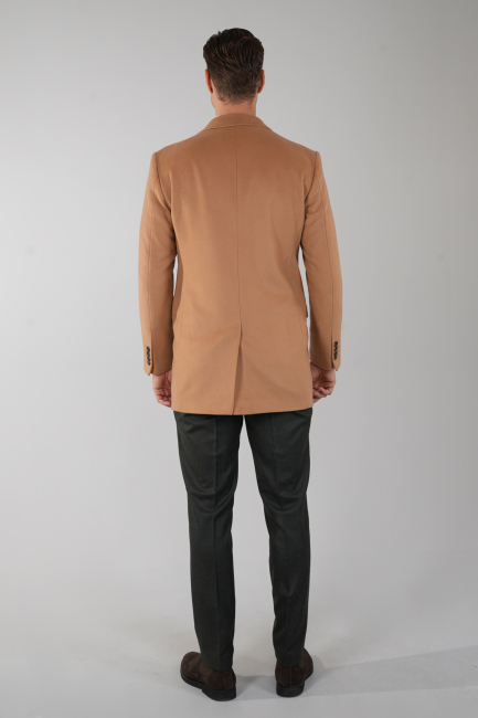 Erkek 3 Düğme Tek Yırtmaçlı Tam Astarlı Palto Camel - 2