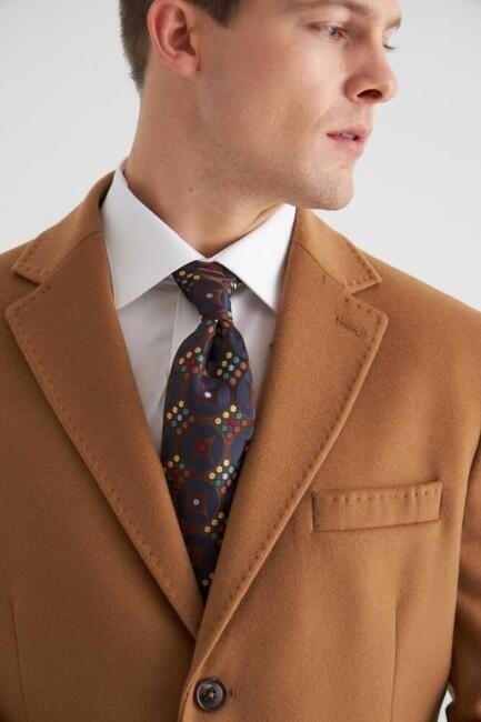 Erkek 3 Düğme Tek Yırtmaçlı Tam Astarlı Palto Camel - 5