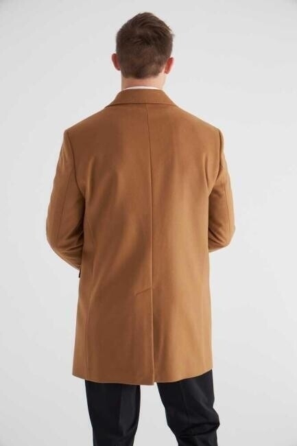 Erkek 3 Düğme Tek Yırtmaçlı Tam Astarlı Palto Camel - 2