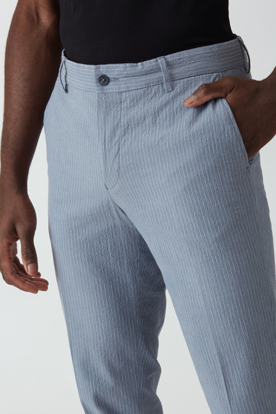 4 Cepli Boyuna Çizgi Gofre Kumaş Mavi Spor Erkek Pantolon - 4