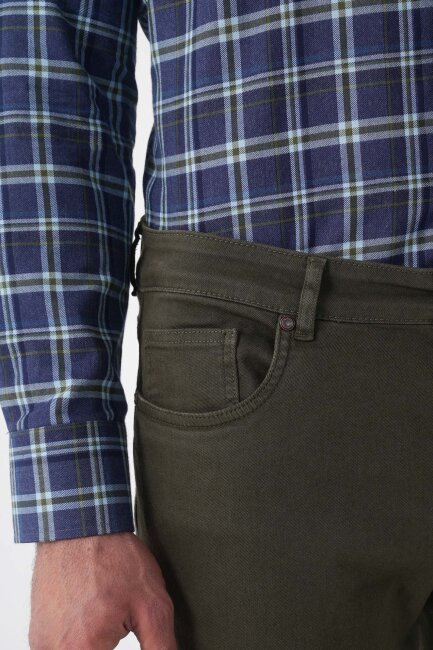 Erkek 5 Cepli Pamuk Haki Pantolon - 5