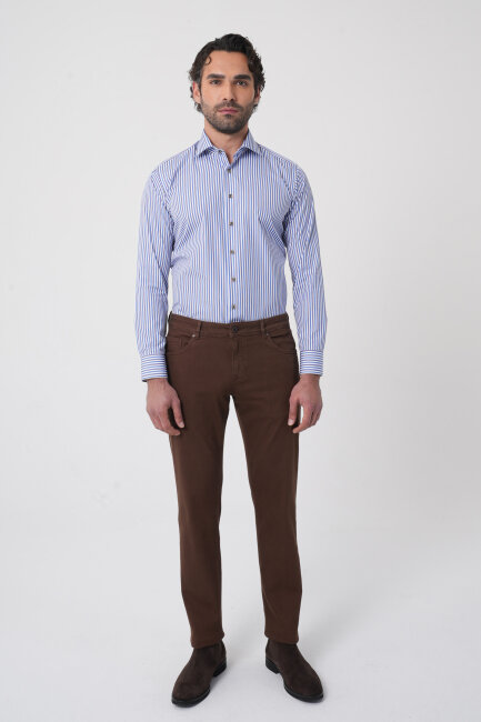 Erkek 5 Cepli Pamuk Kahverengi Pantolon