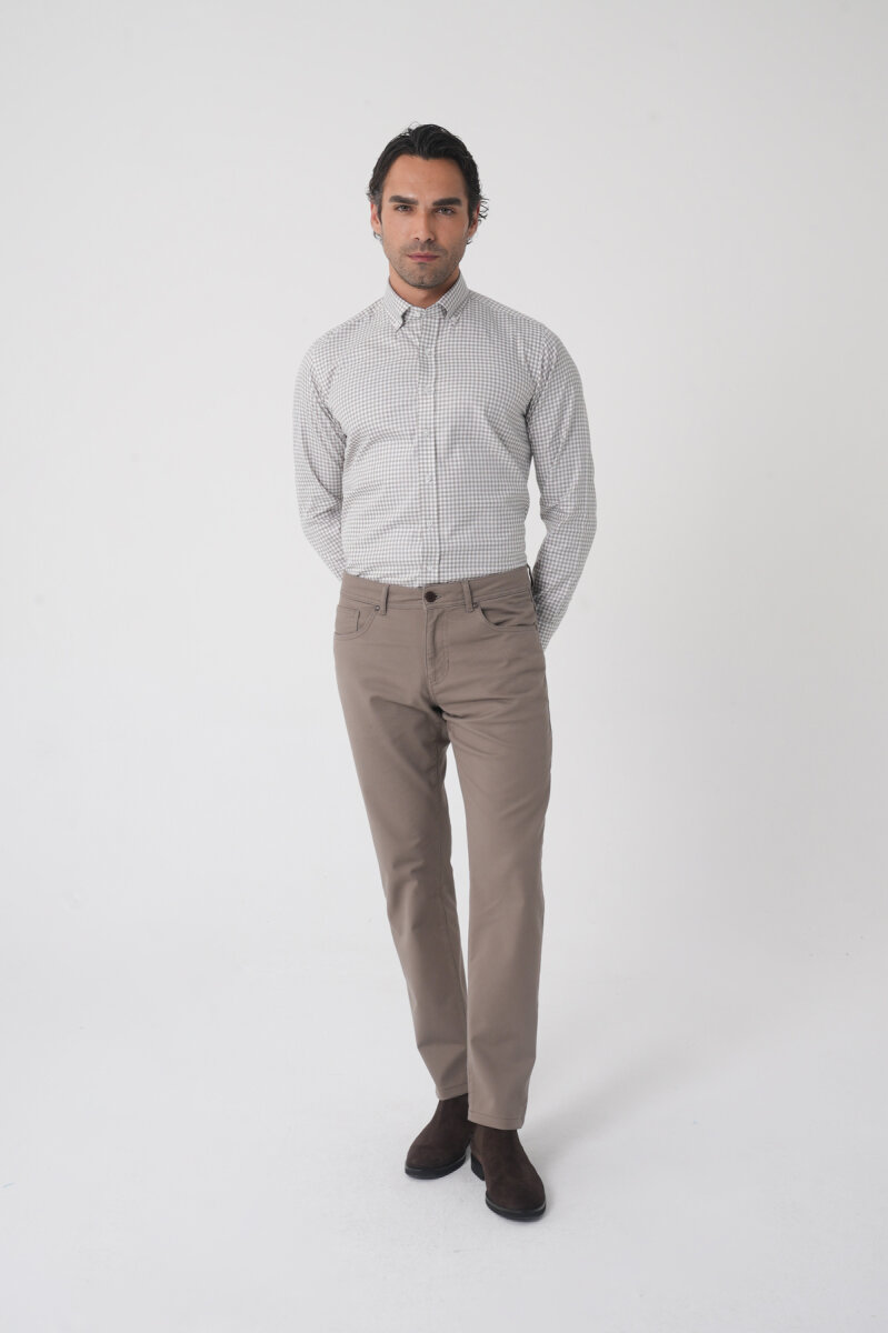 Erkek 5 Cepli Spor Pamuk Bej Pantolon - 4