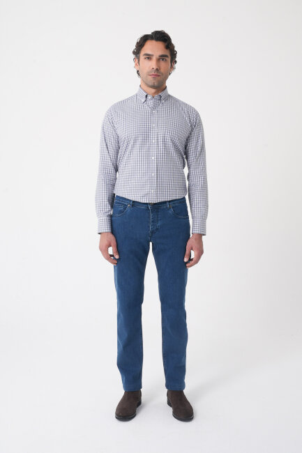 Erkek 5 Cepli Yıkamalı Jean Denim Pantolon Açık Lacivert - 3