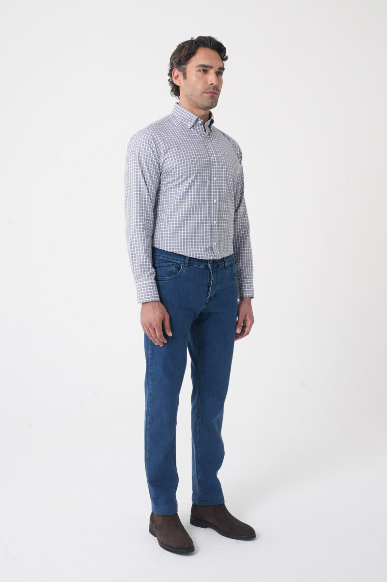 Erkek 5 Cepli Yıkamalı Jean Denim Pantolon Açık Lacivert - 4