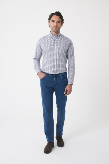 Erkek 5 Cepli Yıkamalı Jean Denim Pantolon Açık Lacivert