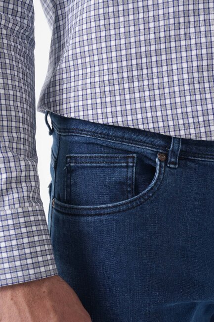 Erkek 5 Cepli Yıkamalı Jean Denim Pantolon Açık Lacivert - 5