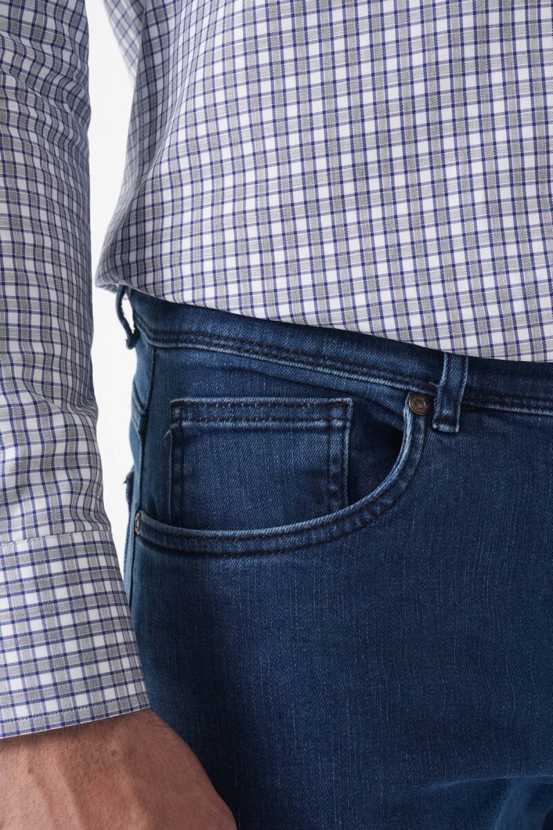 Erkek 5 Cepli Yıkamalı Jean Denim Pantolon Açık Lacivert - 5