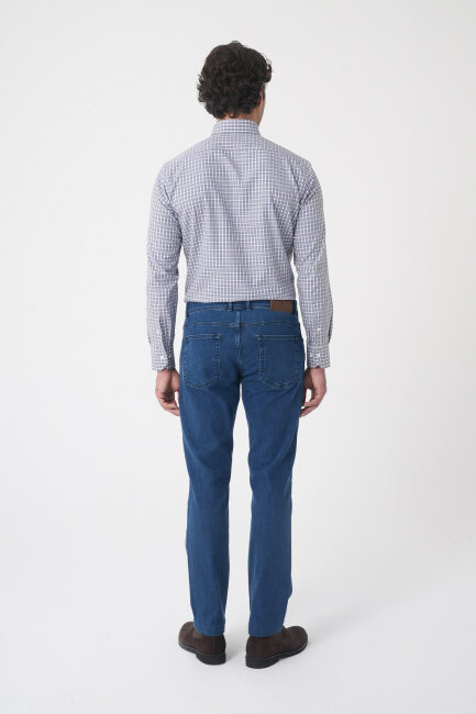 Erkek 5 Cepli Yıkamalı Jean Denim Pantolon Açık Lacivert (1)