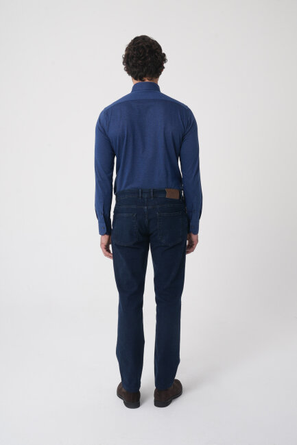 Erkek 5 Cepli Yıkamalı Jean Denim Pantolon Koyu Lacivert (1)