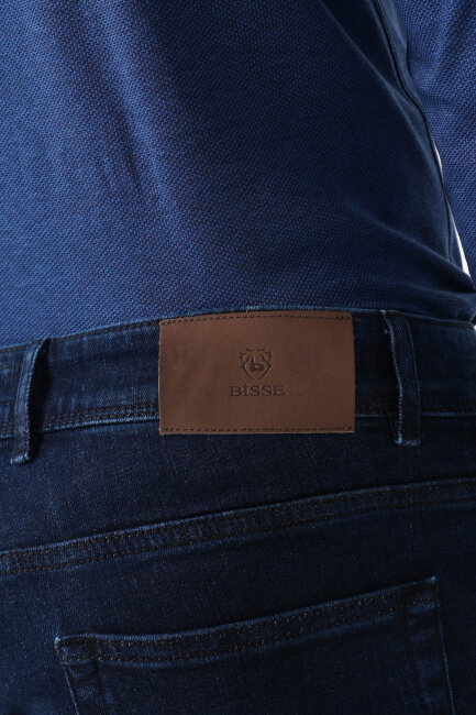 Erkek 5 Cepli Yıkamalı Jean Denim Pantolon Koyu Lacivert - 6