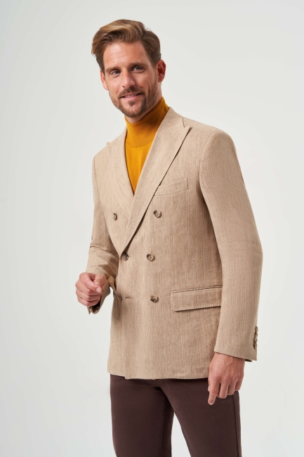 Erkek 6 Drop Kruvaze Pamuk Keten Ceket - 1