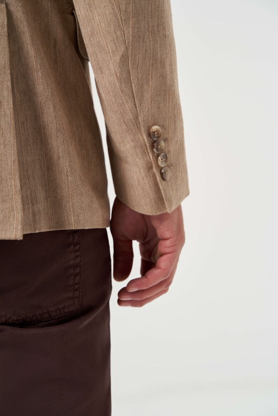 Erkek 6 Drop Kruvaze Pamuk Keten Ceket - 4