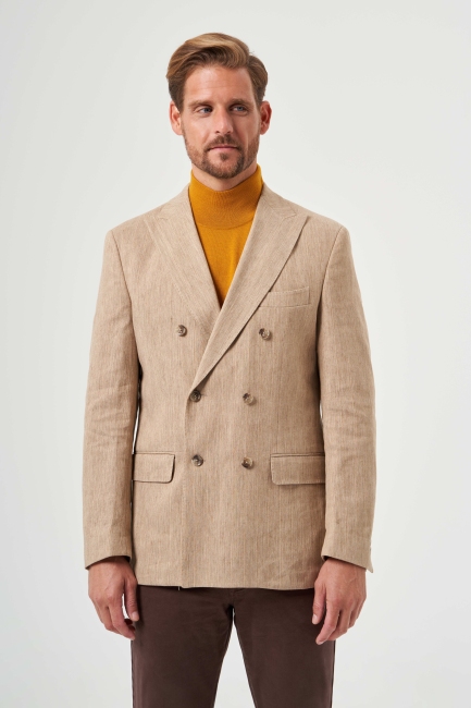 Erkek 6 Drop Kruvaze Pamuk Keten Ceket - 5