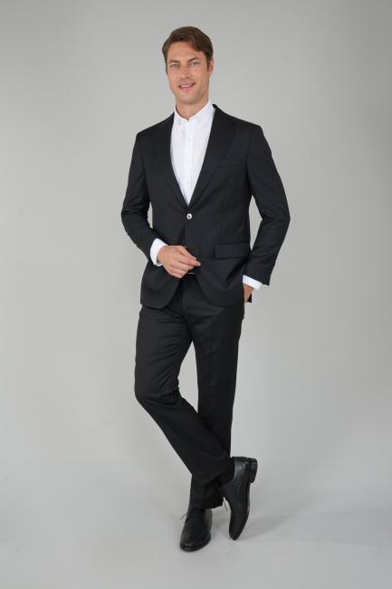 Erkek 6 Drop Mono Yaka Çift Yırtmaçlı Takım Elbise Sıyah 