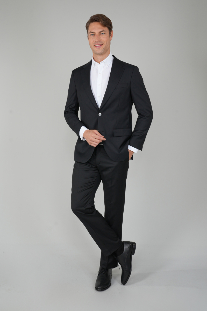 Erkek 6 Drop Mono Yaka Çift Yırtmaçlı Takım Elbise Sıyah