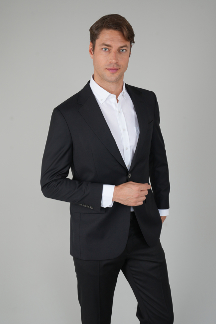 Erkek 6 Drop Mono Yaka Çift Yırtmaçlı Takım Elbise Sıyah - 5