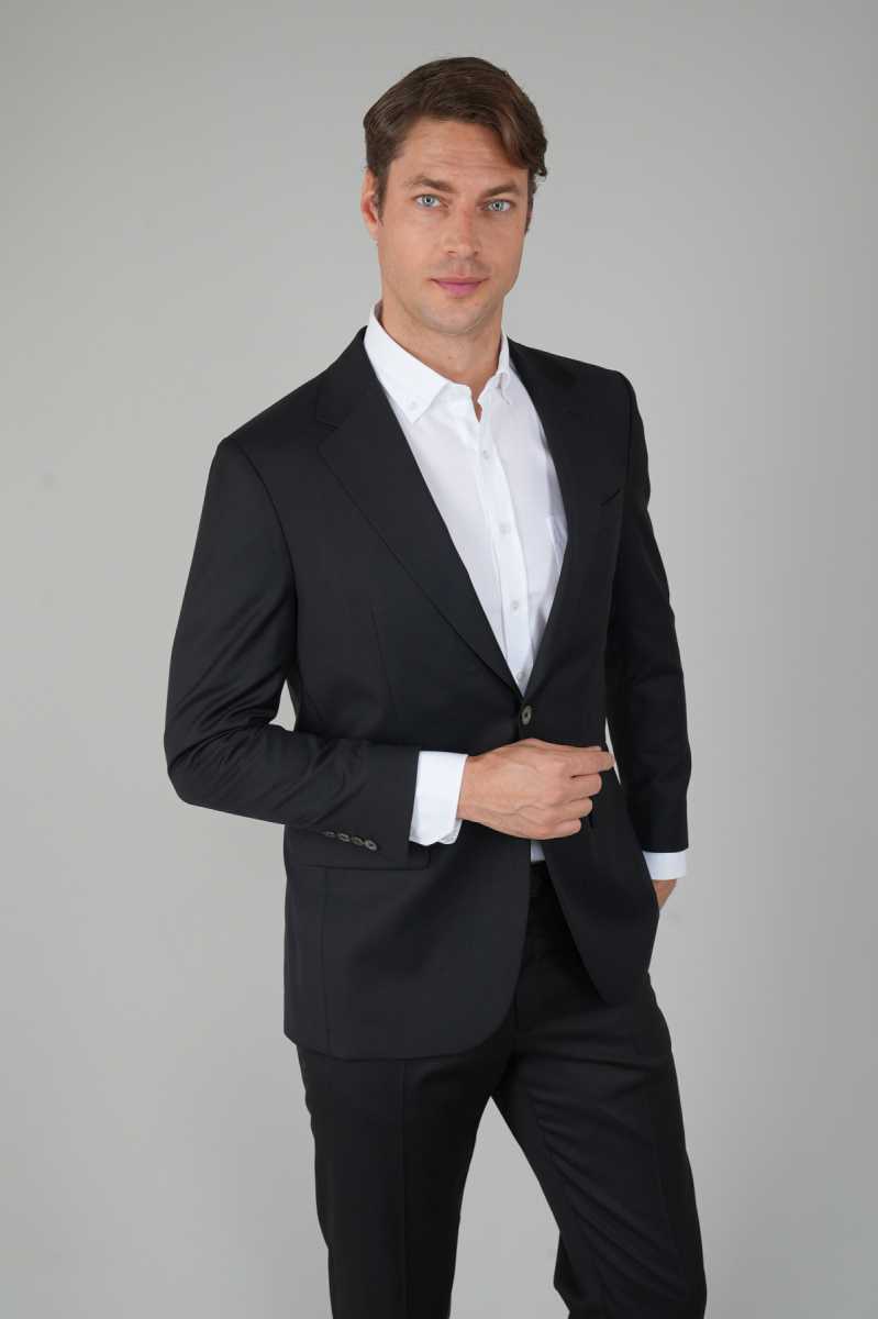 Erkek 6 Drop Mono Yaka Çift Yırtmaçlı Takım Elbise Sıyah - 5