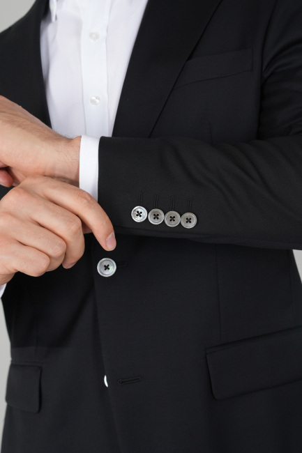 Erkek 6 Drop Mono Yaka Çift Yırtmaçlı Takım Elbise Sıyah - 4