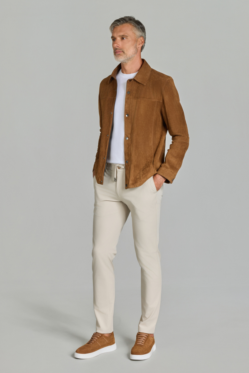 Erkek Açık-Kahve Gerçek Deri Mont - 3