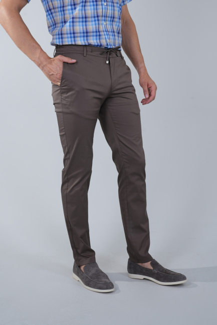 Erkek Açık Kahve Pamuklu Comfort Lastikli Bağcıklı Spor Pantolon - 1