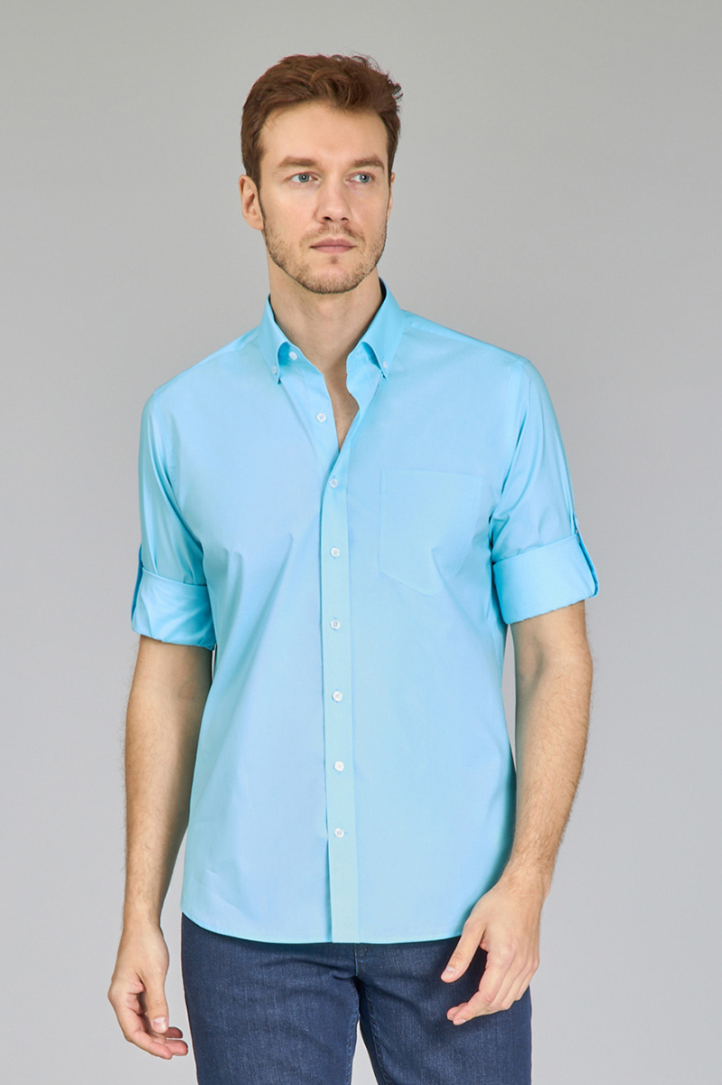 Erkek Açık Turkuaz Regular Fit Paşa Yaka Gömlek (1)