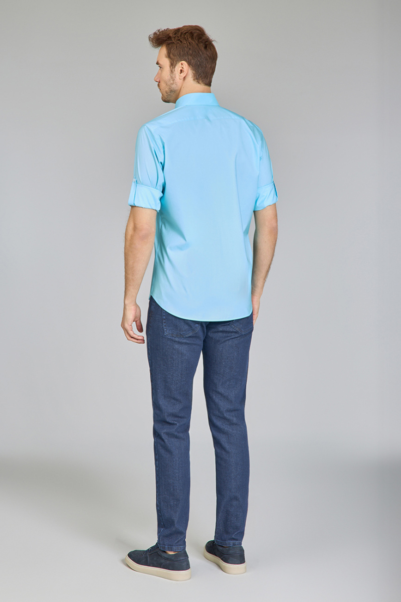 Erkek Açık Turkuaz Regular Fit Paşa Yaka Gömlek - 6