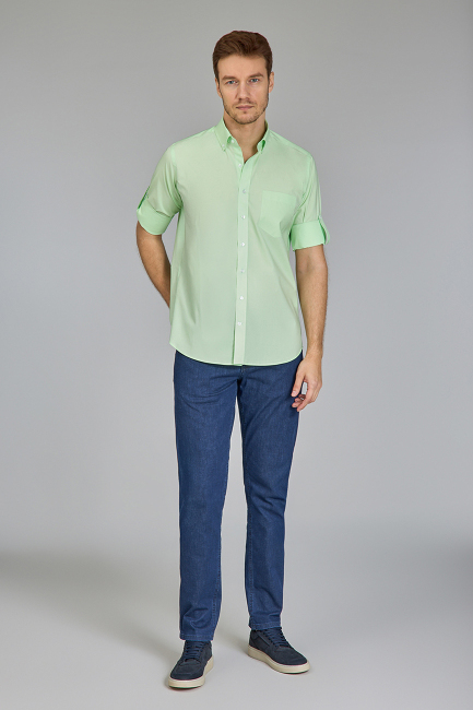 Erkek Açık Yeşil Regular Fit Paşa Yaka Gömlek - 2
