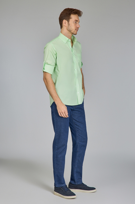 Erkek Açık Yeşil Regular Fit Paşa Yaka Gömlek - 4