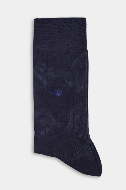 Erkek Baklava Desenli Bambu Dikişsiz Uzun Soket Lacivert Çorap 