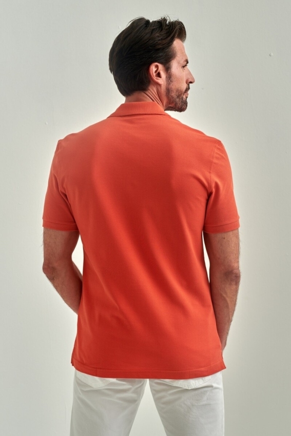 Pike Düğmeli Balenli Polo Yaka Oranj Erkek T-Shirt - 2
