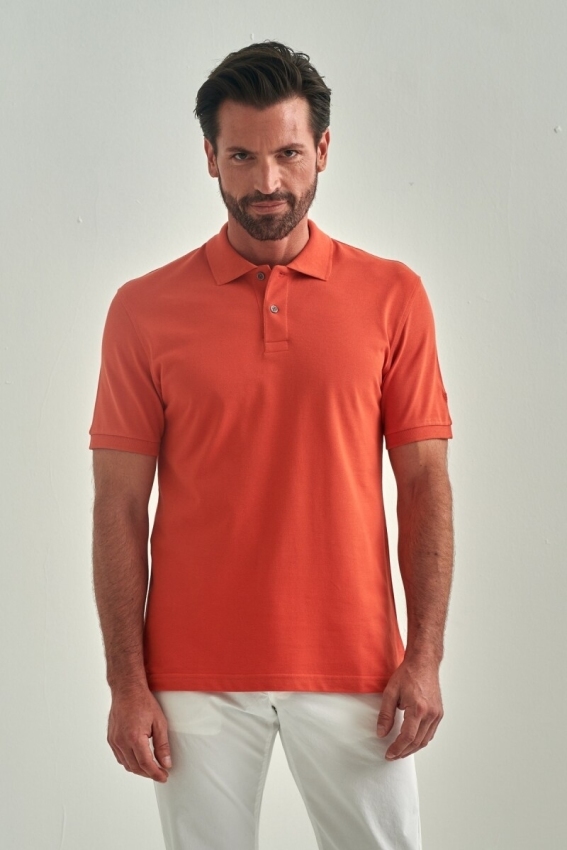 Pike Düğmeli Balenli Polo Yaka Oranj Erkek T-Shirt - 1