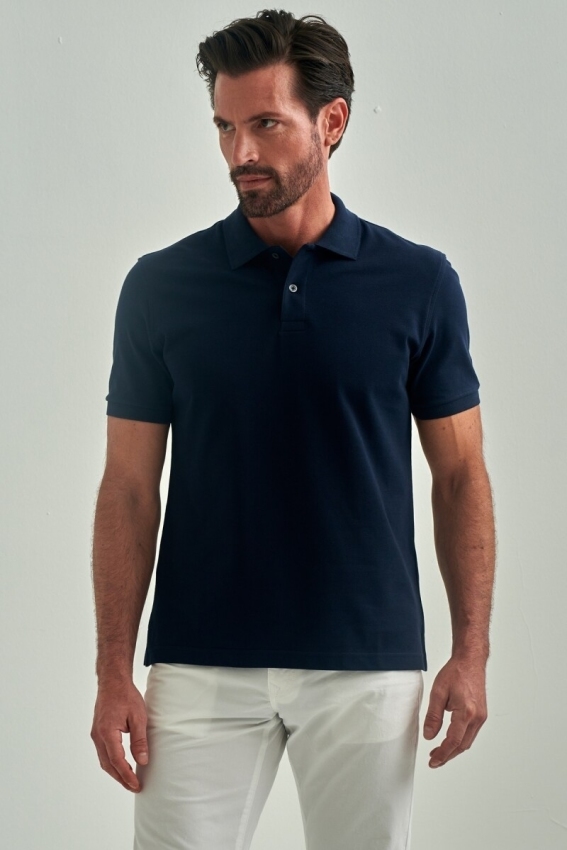 Pike Düğmeli Balenli Polo Yaka Lacivert Erkek T-Shirt - 1