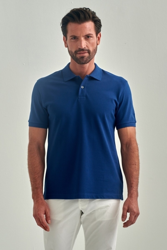 Pike Düğmeli Balenli Polo Yaka İndigo Erkek T-Shirt - 1