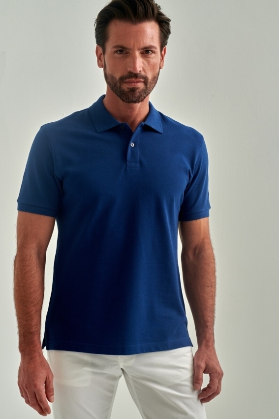 Pike Düğmeli Balenli Polo Yaka İndigo Erkek T-Shirt - 2