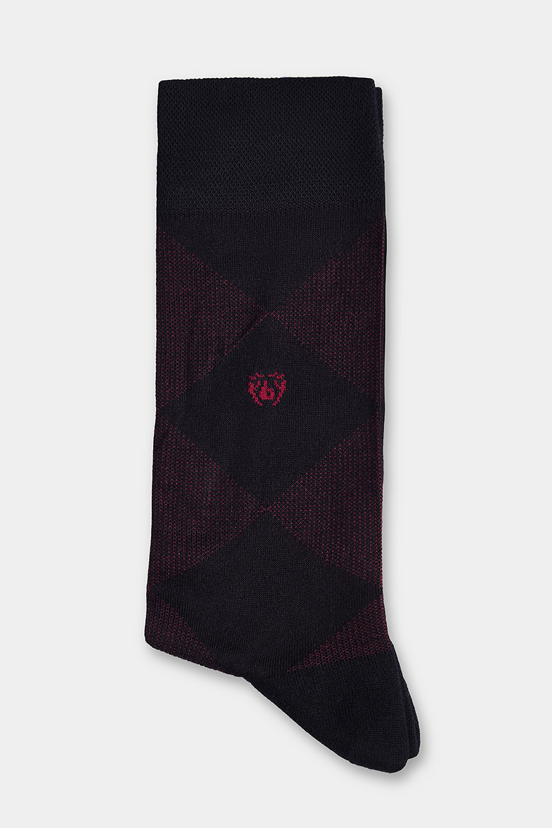 Erkek Bambu Bordo Desenli Siyah Soket Çorap