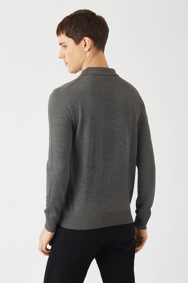 Erkek Basic Polo Yaka Akrilik Yün Triko Gri - 2
