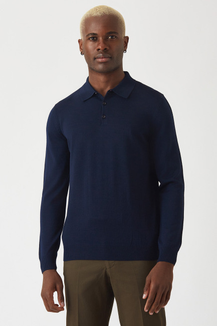 Erkek Basic Polo Yaka Akrilik Yün Triko Siyah 