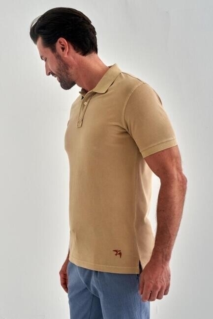 Polo Yaka Kabartma Baskılı Bej Erkek T-Shirt - 4
