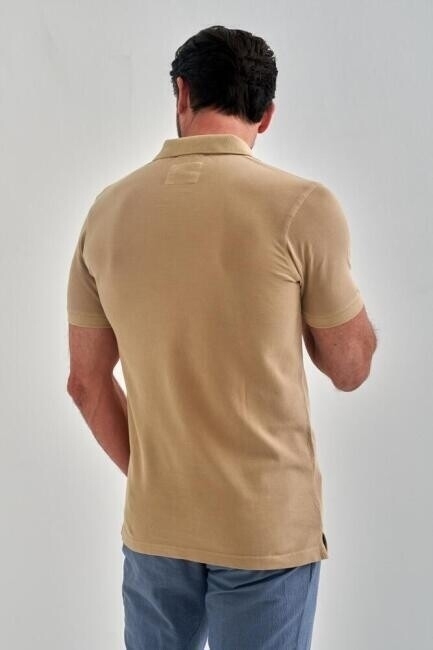 Polo Yaka Kabartma Baskılı Bej Erkek T-Shirt - 2