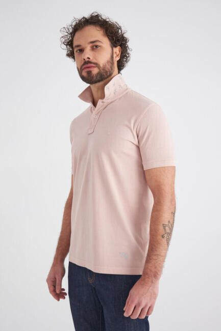 Erkek Baskılı Polo Yaka T-shirt Pembe