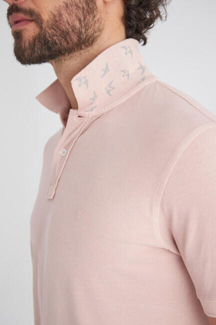 Erkek Baskılı Polo Yaka T-Shirt Pembe - 3