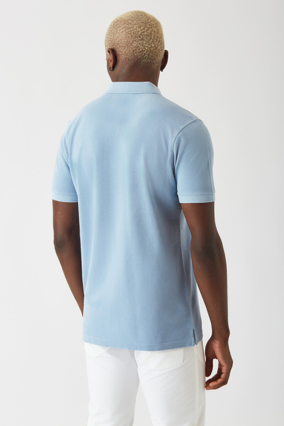 Erkek Baskılı Polo Yaka T-Shirt Mavi - 2