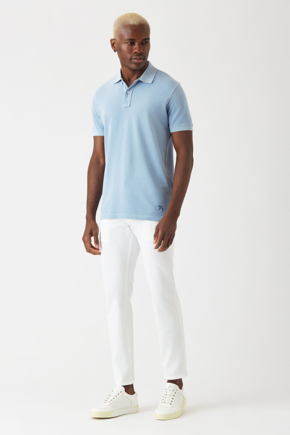 Erkek Baskılı Polo Yaka T-Shirt Mavi - 4